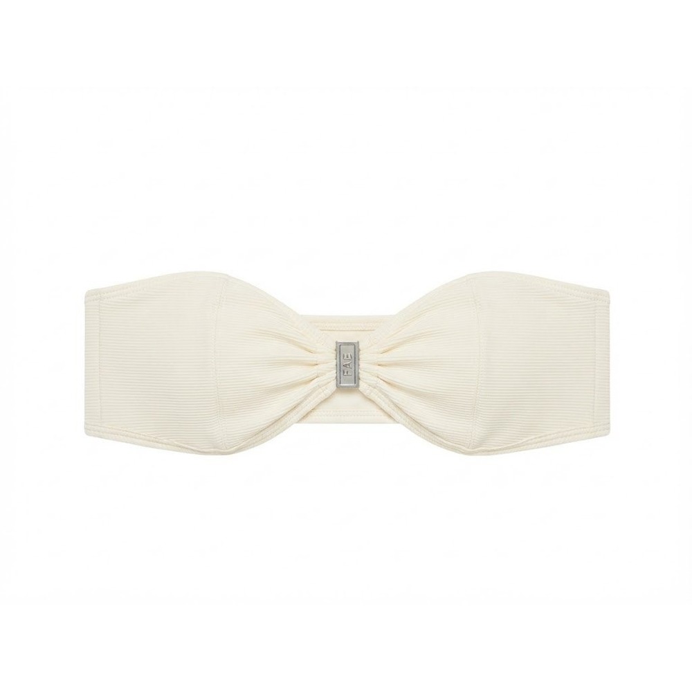 FAE Bandeau Bikini Top Women Small Cream Excellent Ribbed Metal Logo Hardware